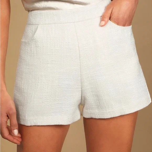 Lulu's White and Cream High Waist Women's Shorts - Picture 1 of 7